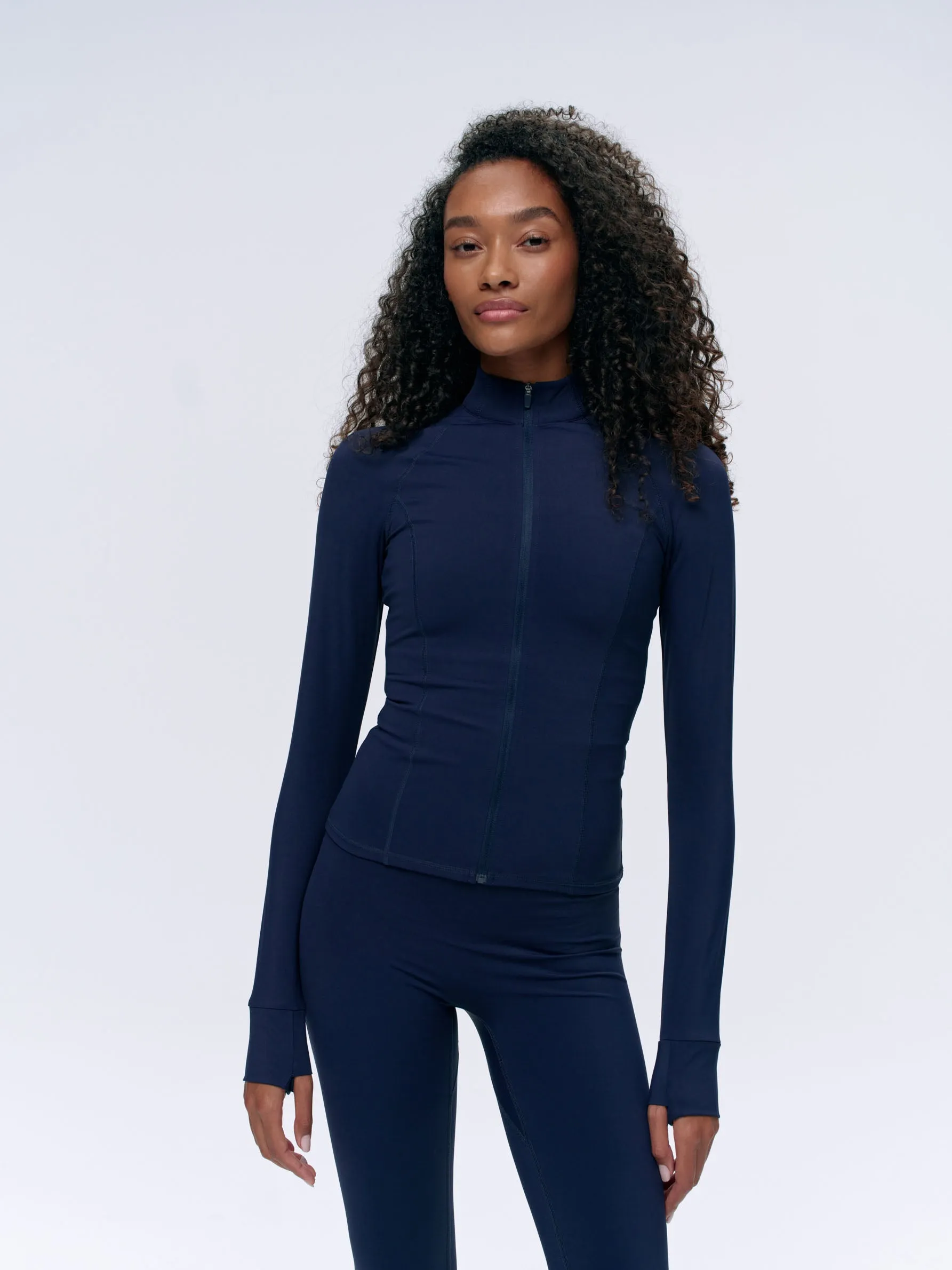 Ultimate Long Sleeve Zip Up Top - Navy Blue