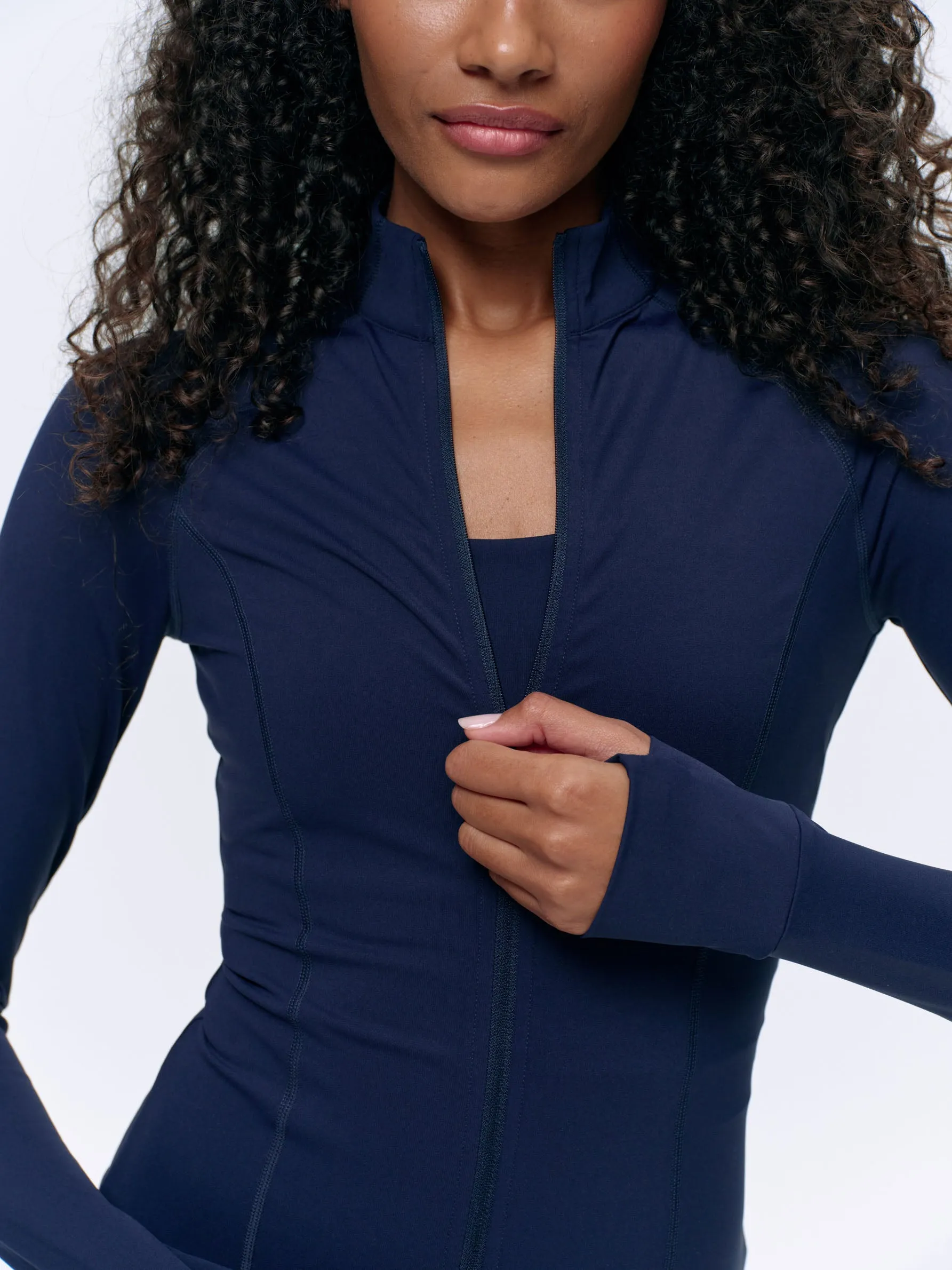 Ultimate Long Sleeve Zip Up Top - Navy Blue