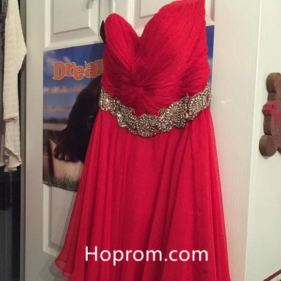 VRed Beadings Homecoming Dress, Chiffon SweeTHEART Homecoming Dress