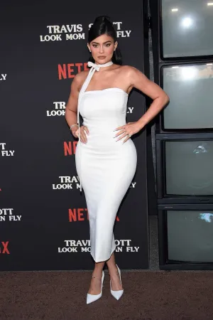 White Kylie Jenner Sexy Open Back Dress Choker Neck Prom Celebrity Dress Look Mom I Can Fly Premiere