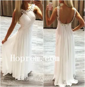 Whtie Chiffon Prom Dresses,A-Line Prom Dress,Evening Dress