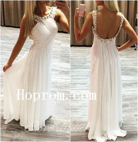 Whtie Chiffon Prom Dresses,A-Line Prom Dress,Evening Dress