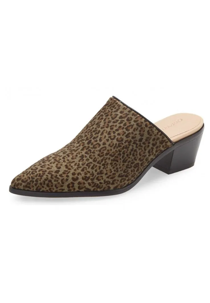 WOMEN'S CHOCOLAT BLU CLINT GREY LEOPARD DRESS MULE HAIR ON