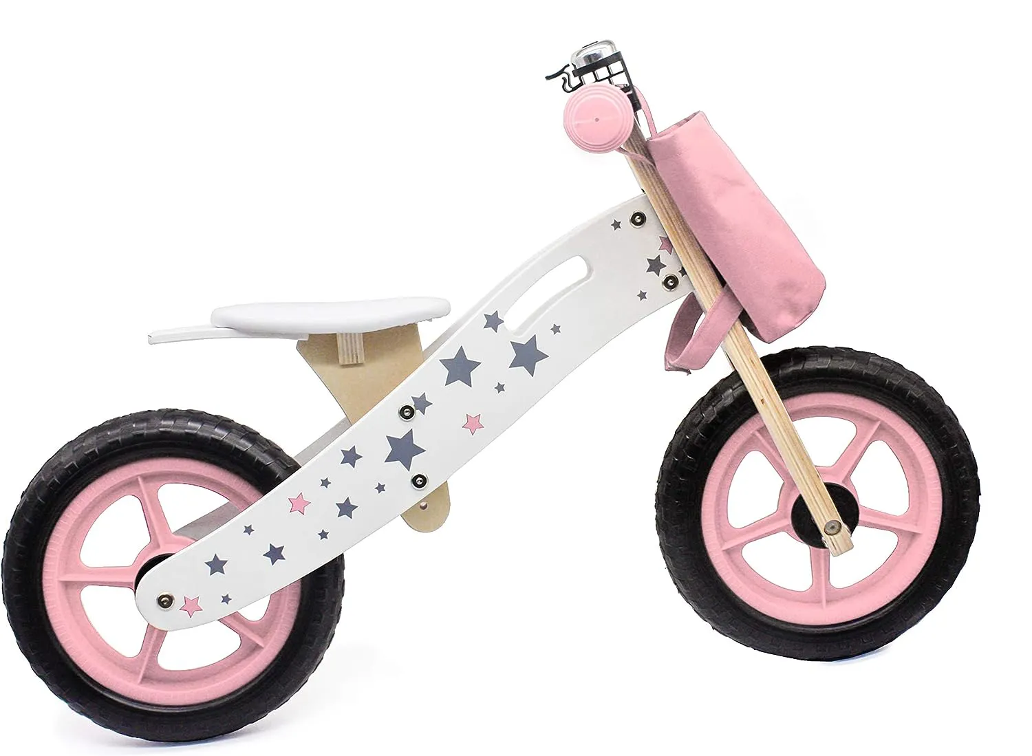 Wooden Balance Bike | Lightweight Training Bike | Bell & Basket | Pink