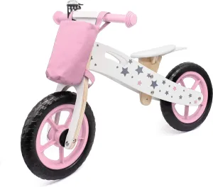 Wooden Balance Bike | Lightweight Training Bike | Bell & Basket | Pink