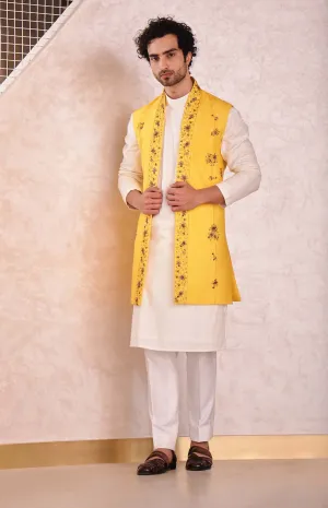 Yellow Short Jacket With Kurta And Trouser